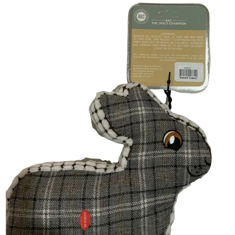 Dog Toss Toy European Home Burlap Bunny Grey White Country Farmhouse Plaid